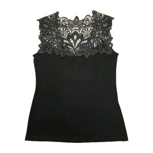 VTG Joseph Ribkoff Black Sleeveless Top Intricate Lace Statement Neckline Size 8
